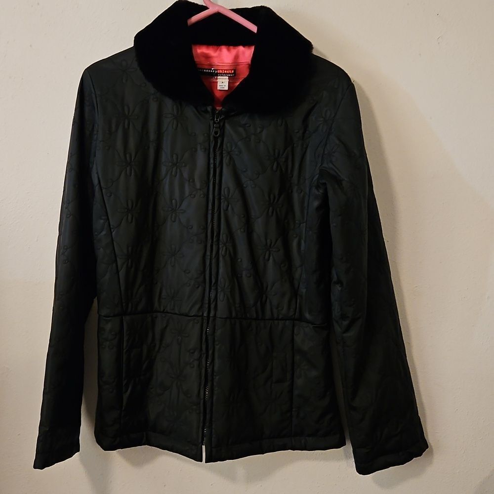NECESSARY  OBJECT OUTERWEAR jacket BLACK WITH INSIDE LINING PINK